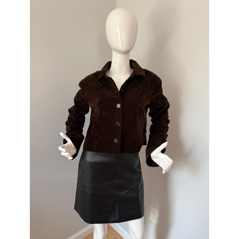 Brown Velvet Cropped‎ Short Blazer Button Down Collared Fitted Retro Style - Picture 7 of 7